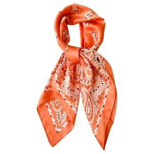 Western Cowgirl Boho Bandana Print Silky Feel Wild Rag Scarf Orange